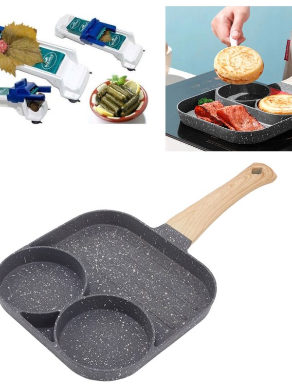 Tigaie antiaderenta cu 2 compartimente si zona de grill, material aliaj de aluminiu + Aparat de rulat sarmele, Dolmer