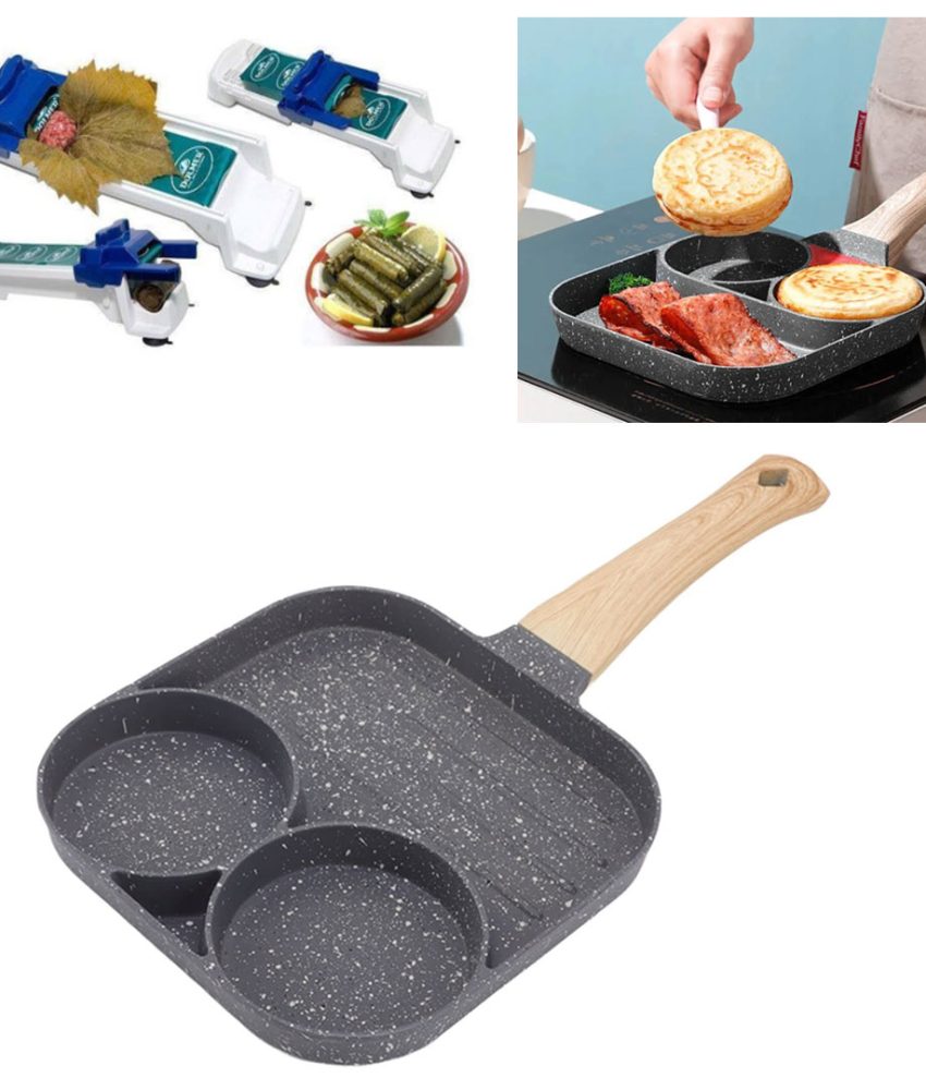 Tigaie antiaderenta cu 2 compartimente si zona de grill, material aliaj de aluminiu + Aparat de rulat sarmele, Dolmer