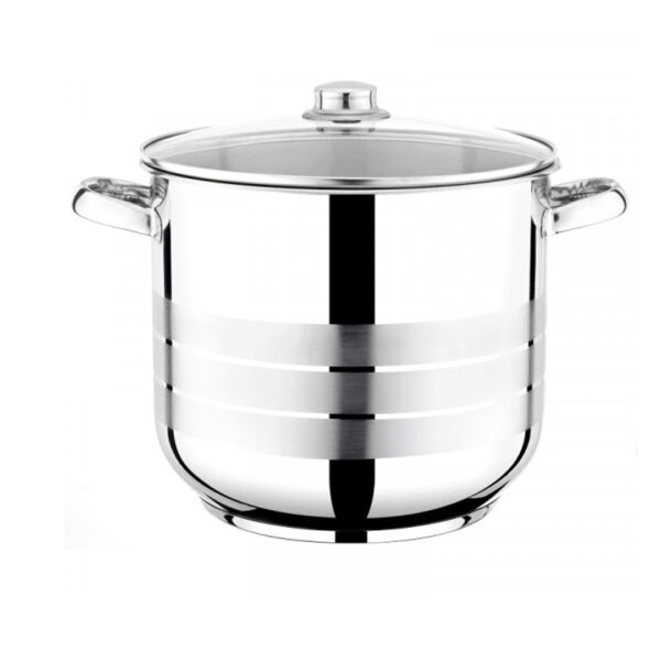 Oala inox cu capac din sticla termorezistenta, Grunberg GR 2126, 11.1 L Ø26 cm, triplu strat