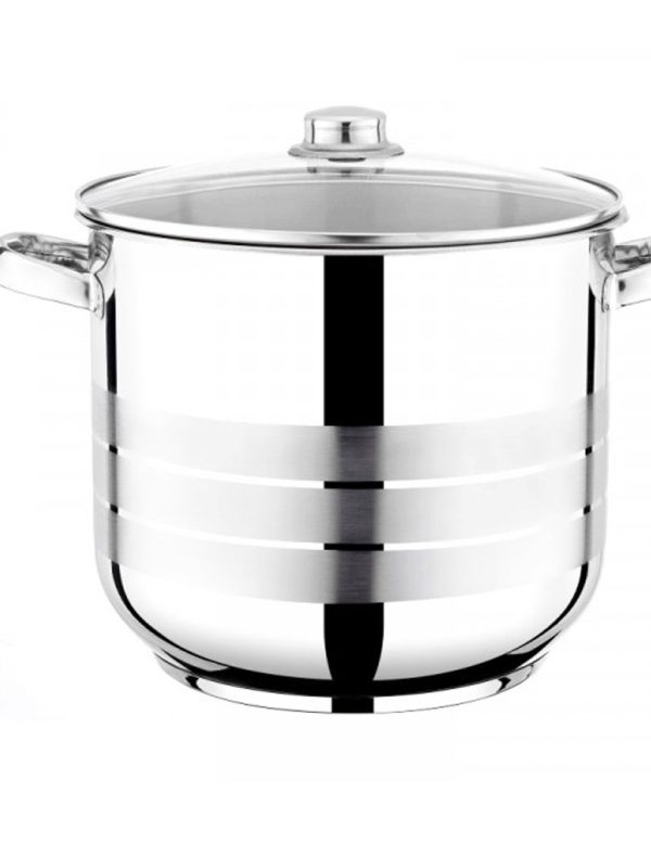 Oala inox cu capac din sticla termorezistenta, Grunberg GR 2126, 11.1 L Ø26 cm, triplu strat