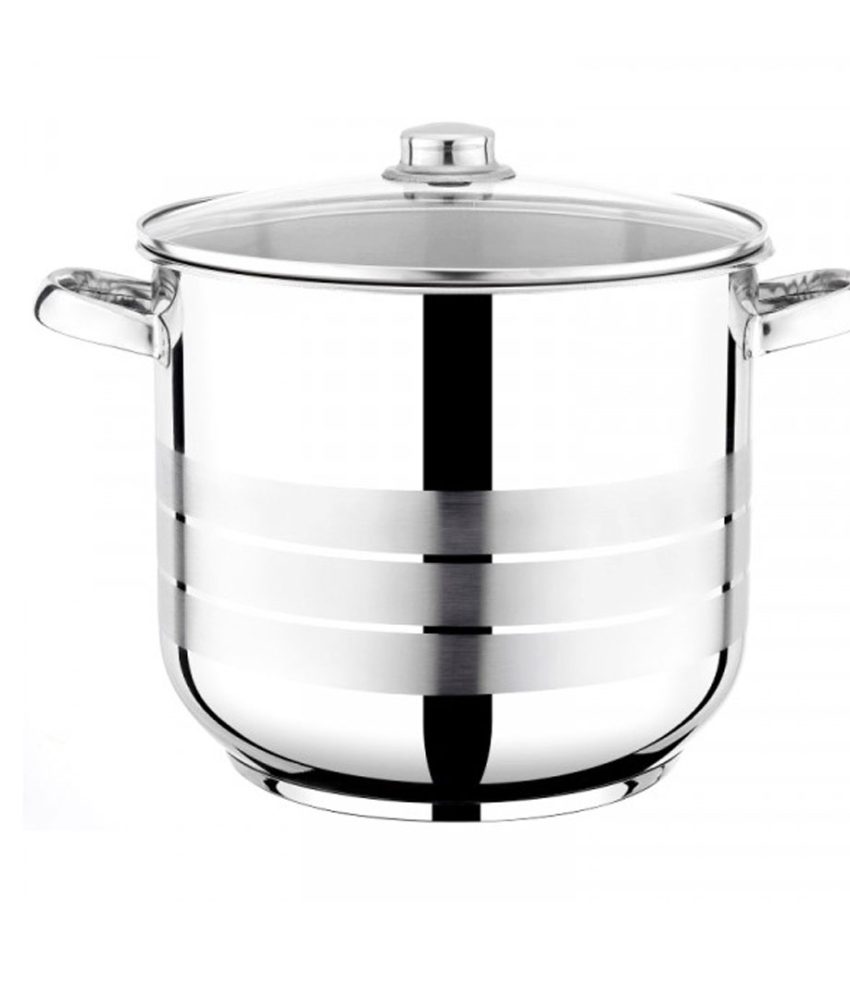 Oala inox cu capac din sticla termorezistenta, Grunberg GR 2126, 11.1 L Ø26 cm, triplu strat