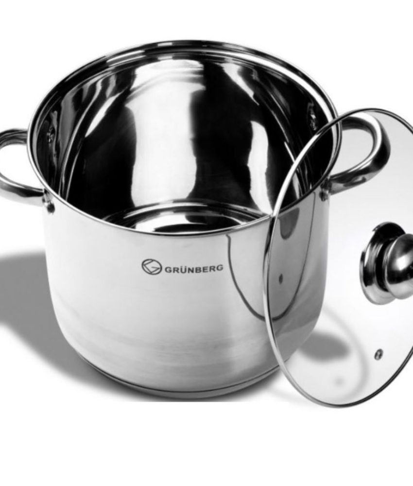 Oala inox cu capac din sticla termorezistenta, Grunberg GR 2126, 11.1 L Ø26 cm, triplu strat