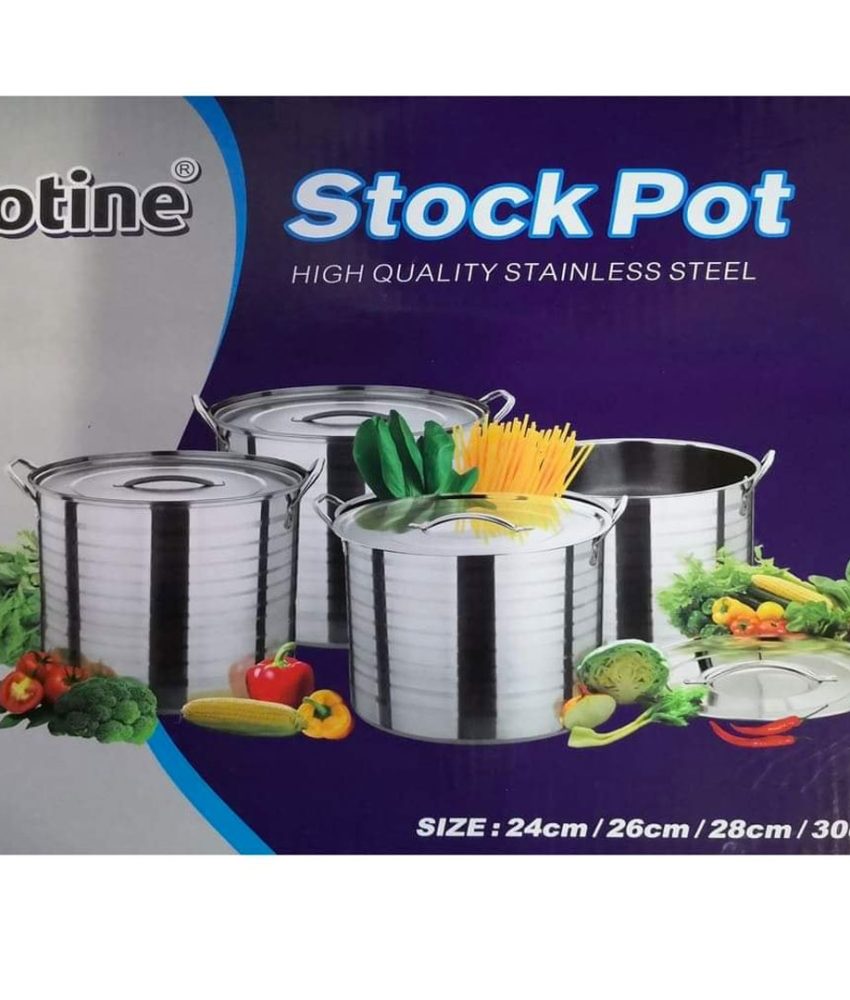 Set 4 Oale Inox cu Capace Stock Pot, 4l, 5l, 8l, 10l cu Manere de Prindere + Uscator de vase tip ratan, cu tava de scurgere + Tigaie teflon 24cm