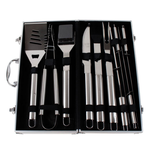 Set Ustensile gratar 10 piese in geanta diplomat de aluminiu / 842