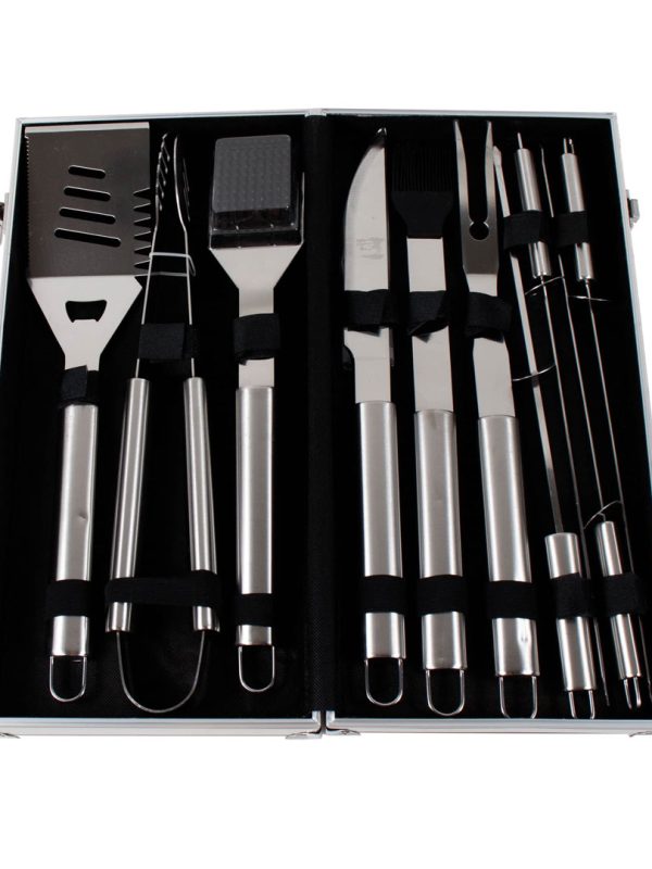Set Ustensile gratar 10 piese in geanta diplomat de aluminiu / 842