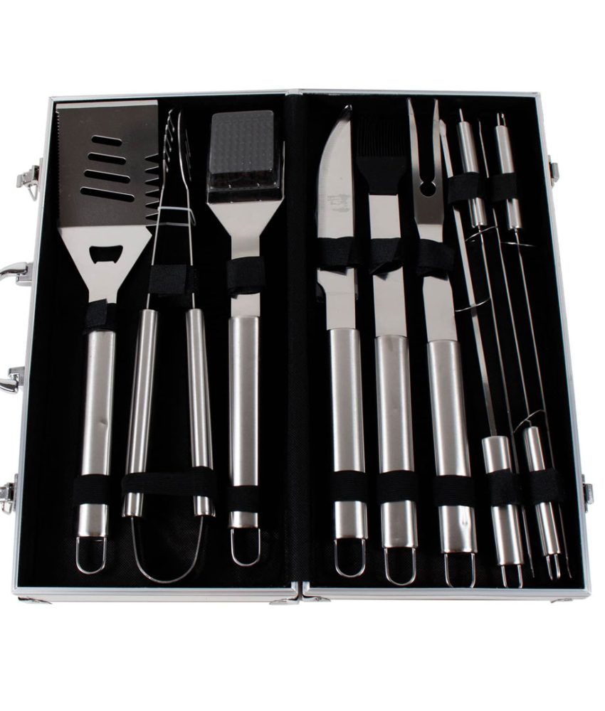 Set Ustensile gratar 10 piese in geanta diplomat de aluminiu / 842