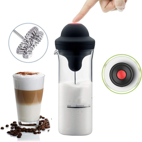 Spumator de lapte AutoCream electric, 450 ml, sticla, negru/transparent