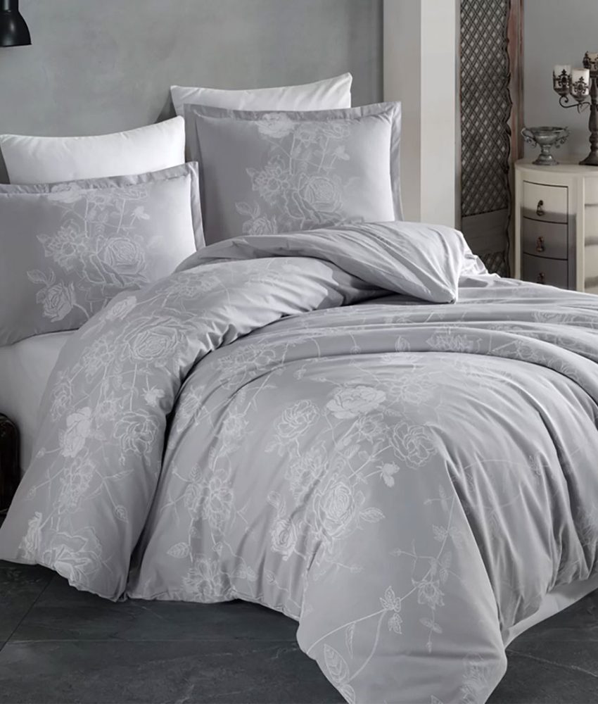 Lenjerie de pat 4 piese  Clasy king size, bumbac, alba sau gri ARNOR V1/V2, cutie cadou