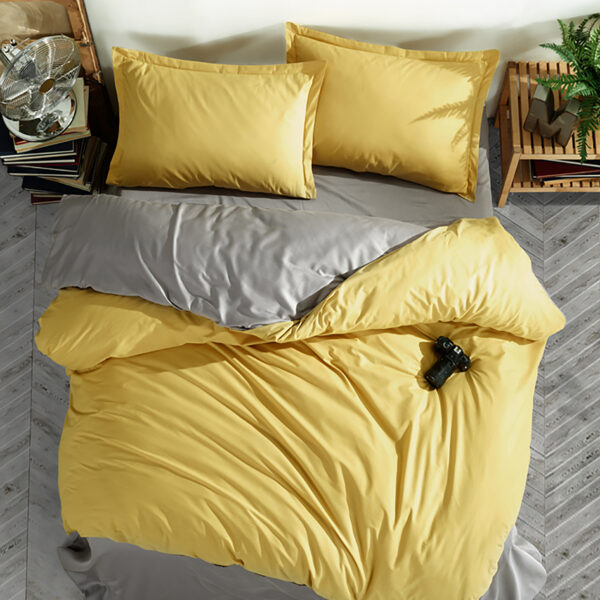 Lenjerie de pat 4 piese, Clasy king size, ranforce bumbac, PRESTIGE V5, galben-gri, cutie cadou