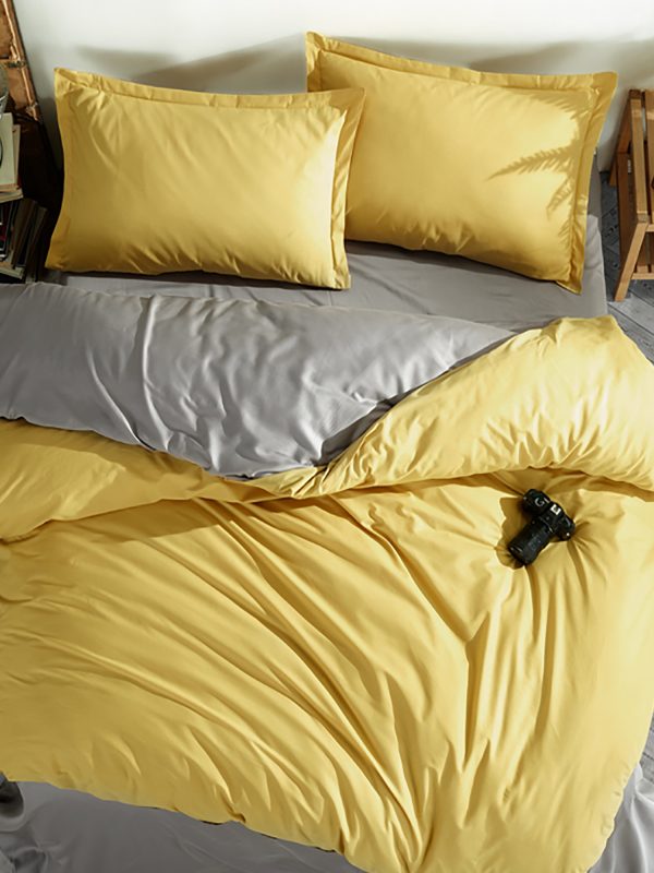 Lenjerie de pat 4 piese, Clasy king size, ranforce bumbac, PRESTIGE V5, galben-gri, cutie cadou