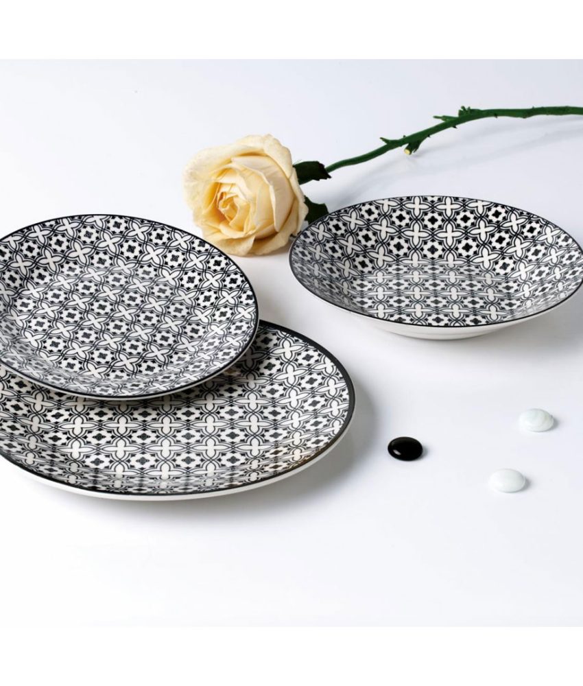 Serviciu de masa 18 piese portelan, Rania, Art of Dinning + Cadou fata de masa Jacquard alb, pentru 6 persoane