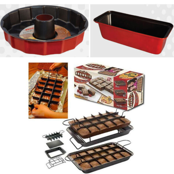 Tava prajituri Perfect Brownie cu accesorii + Tava con teflonata 22cm + Tava cozonac 25x13cm