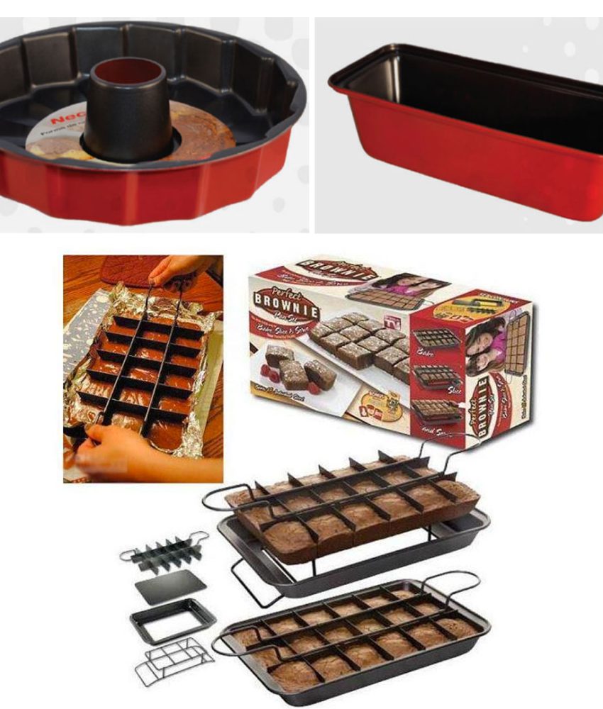 Tava prajituri Perfect Brownie cu accesorii + Tava con teflonata 22cm + Tava cozonac 25x13cm