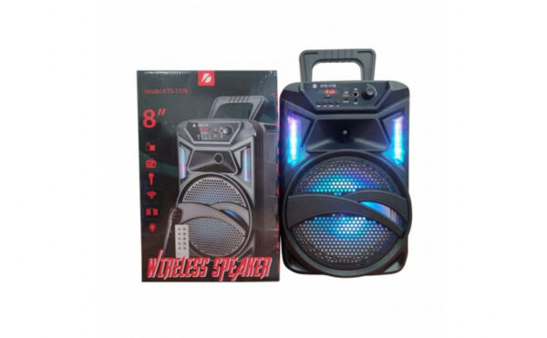 Boxa portabila Wireless KTS 1178, Putere 1000 W muzicali, Bluetooth, Lumini LED RGB, Extra Bass, Calitate Audio HD, Cititor Card SD, USB, Aux, Suport Microfon, Negru