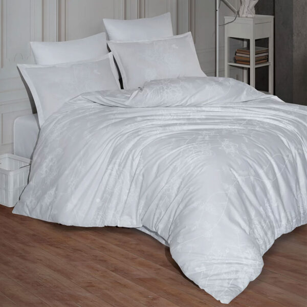 Lenjerie de pat 4 piese  Clasy king size, bumbac, alba sau gri ARNOR V1/V2, cutie cadou