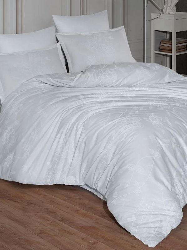 Lenjerie de pat 4 piese  Clasy king size, bumbac, alba sau gri ARNOR V1/V2, cutie cadou