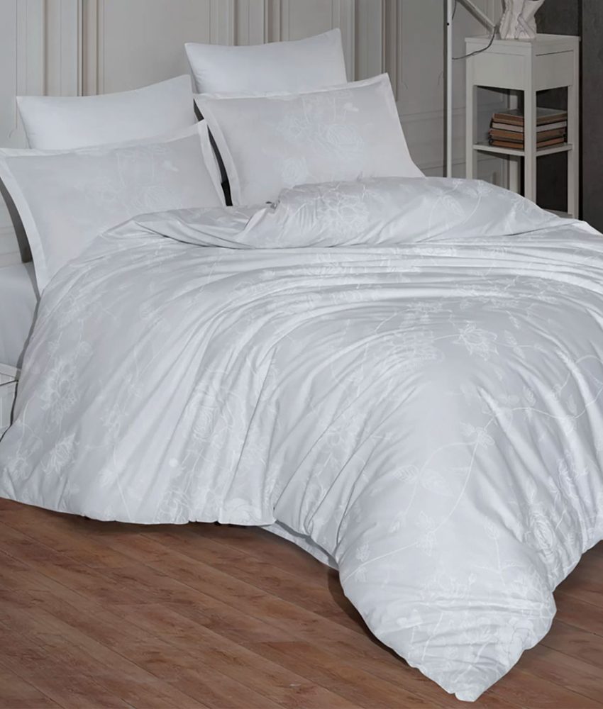 Lenjerie de pat 4 piese  Clasy king size, bumbac, alba sau gri ARNOR V1/V2, cutie cadou