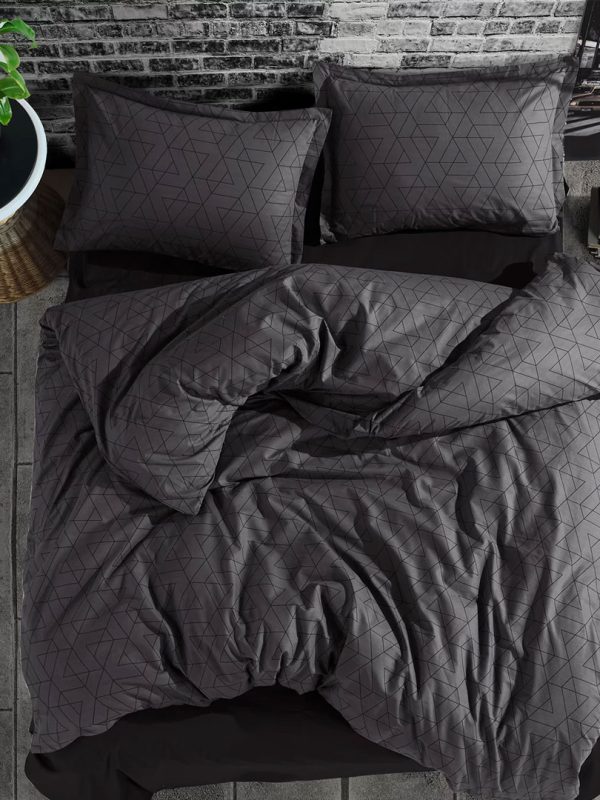 Lenjerie de pat 4 piese, Clasy king size, ranforce bumbac, MONZA V1, gri antracit, cutie cadou