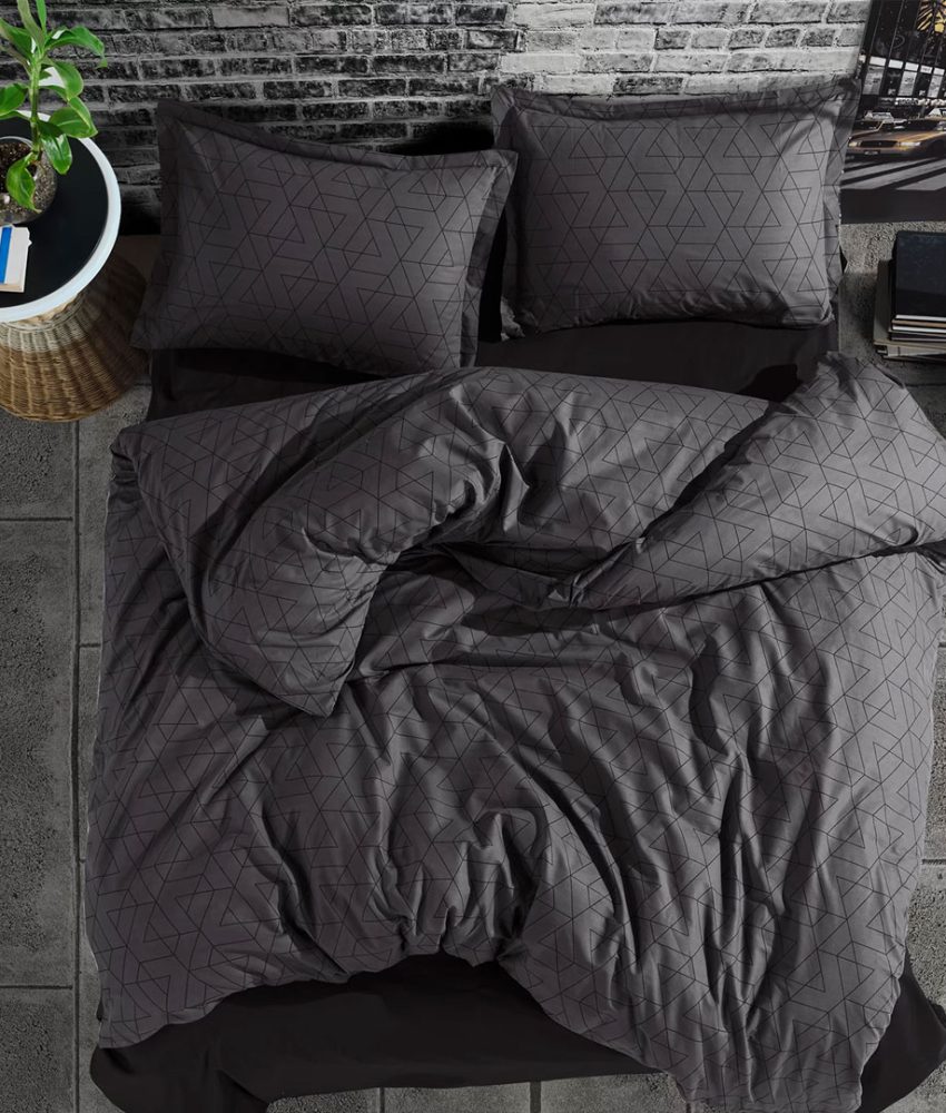 Lenjerie de pat 4 piese, Clasy king size, ranforce bumbac, MONZA V1, gri antracit, cutie cadou