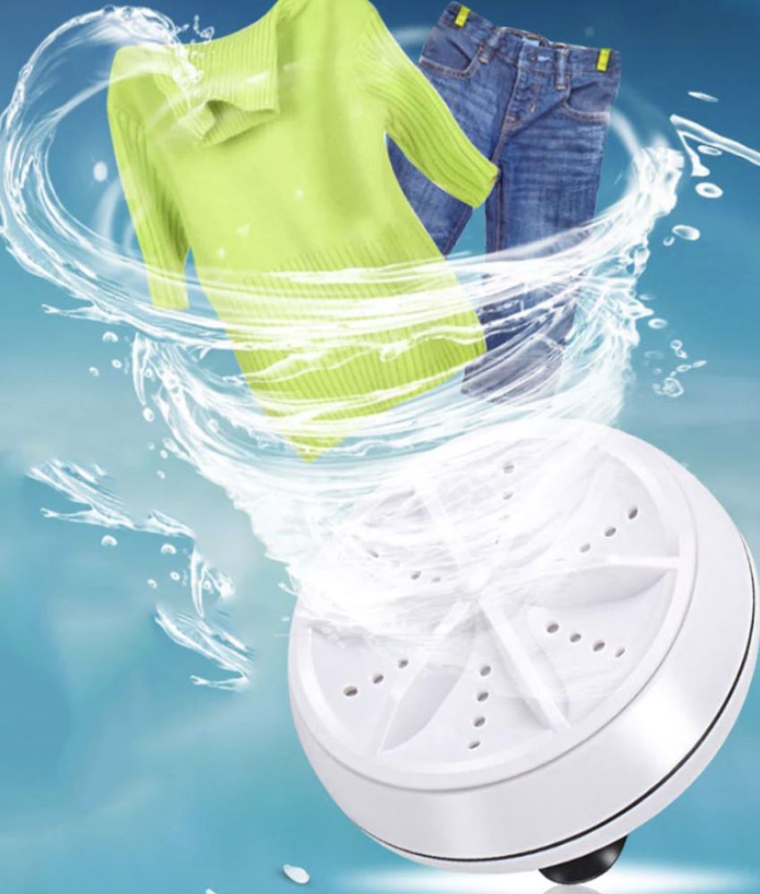 Dispozitiv mini masina de spalat, portabila, pliabila pentru rufe si vesela, ABS, Alb, cu ultrasunete, spalare rapida