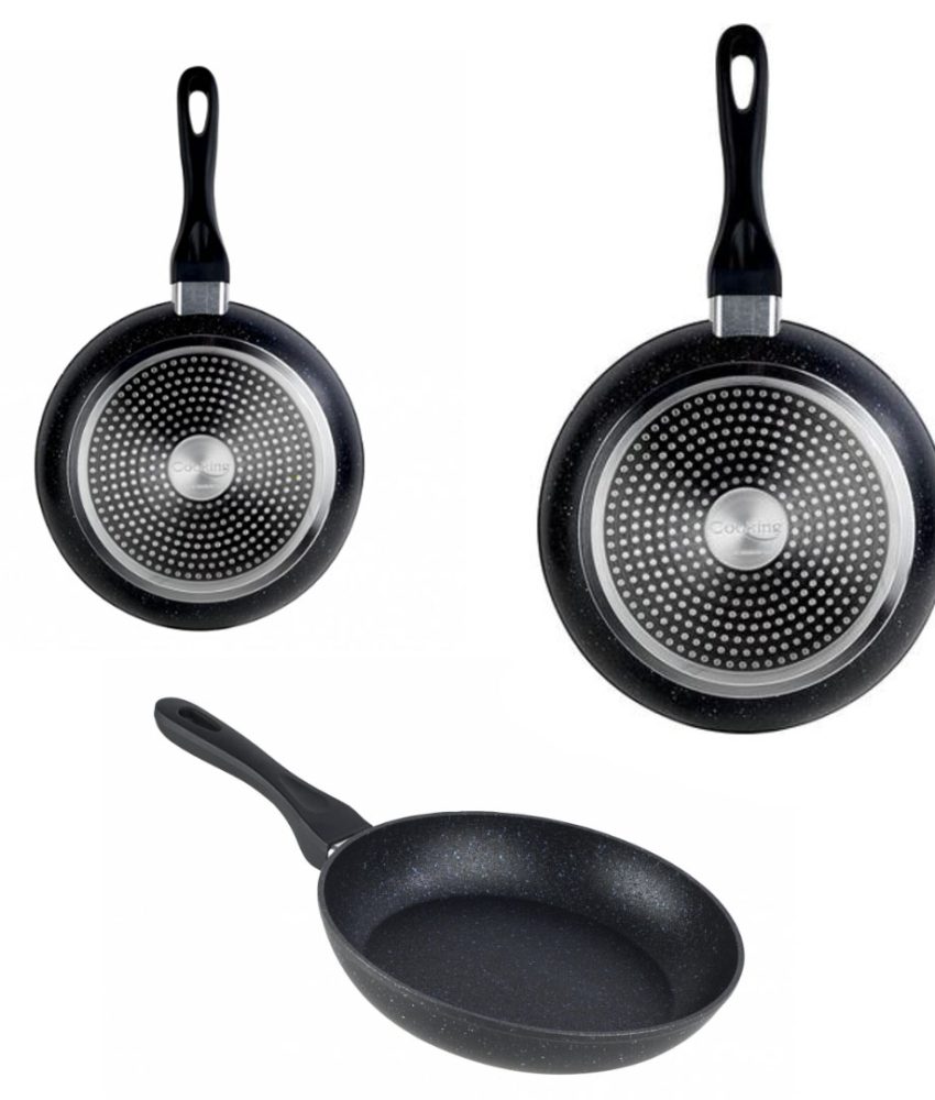 Pachet Premium Heinner 6 piese! Tigai aluminiu teflonat 26x5.2cm, 22x4.8cm, Black Sand + Tigaie grill cu maner pliabil + 2 tavi cozonac