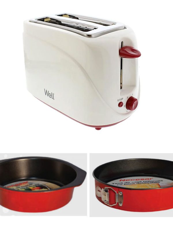 Prajitor de paine Well Tidbit 700W 6 niveluri de rumenire + tava teflonata cu baza detasabila + tava teflonata cuptor cu manere
