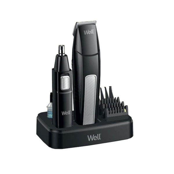 Trimmer  Well Groovy pentru nas, urechi, barbie, mustata, sprancene, cu baterie AA, lame inox, accesorii incluse