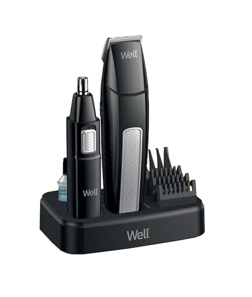 Trimmer  Well Groovy pentru nas, urechi, barbie, mustata, sprancene, cu baterie AA, lame inox, accesorii incluse