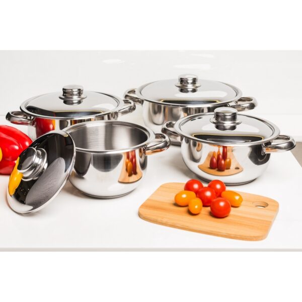 Set 4 Oale Inox Cu Capace, Manere De Prindere, Soup Pot