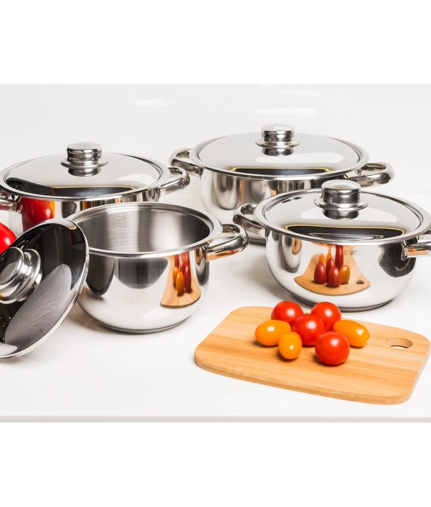 Set 4 Oale Inox Cu Capace, Manere De Prindere, Soup Pot