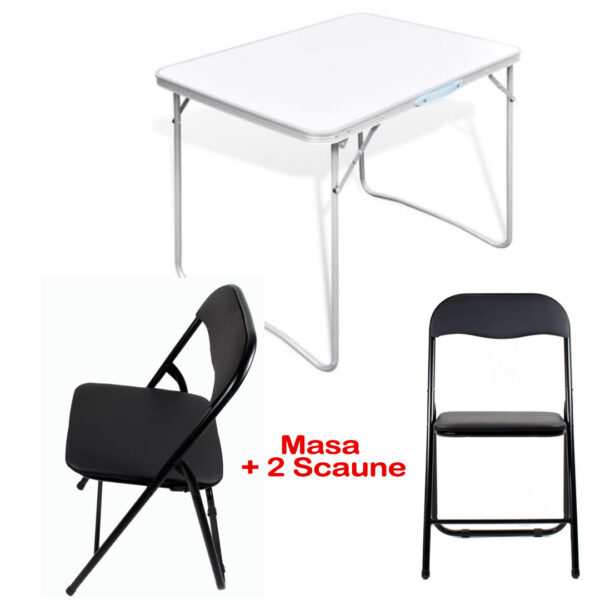 Set Camping Masa pliabila aluminiu, mdf, 70x50cm + 2 Scaune pliabile DSY 1115
