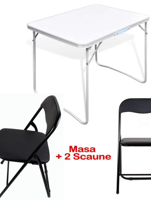 Set Camping Masa pliabila aluminiu, mdf, 70x50cm + 2 Scaune pliabile DSY 1115