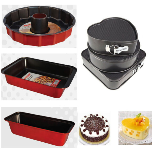 Set 6 tavi pentru pregatirile de Paste: 3 Forme Pentru Prajituri, Cu Baza Detasabila Si Forme Diferite + forma de copt con+tava cuptor, tava cozonac