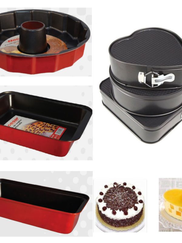 Set 6 tavi pentru pregatirile de Paste: 3 Forme Pentru Prajituri, Cu Baza Detasabila Si Forme Diferite + forma de copt con+tava cuptor, tava cozonac