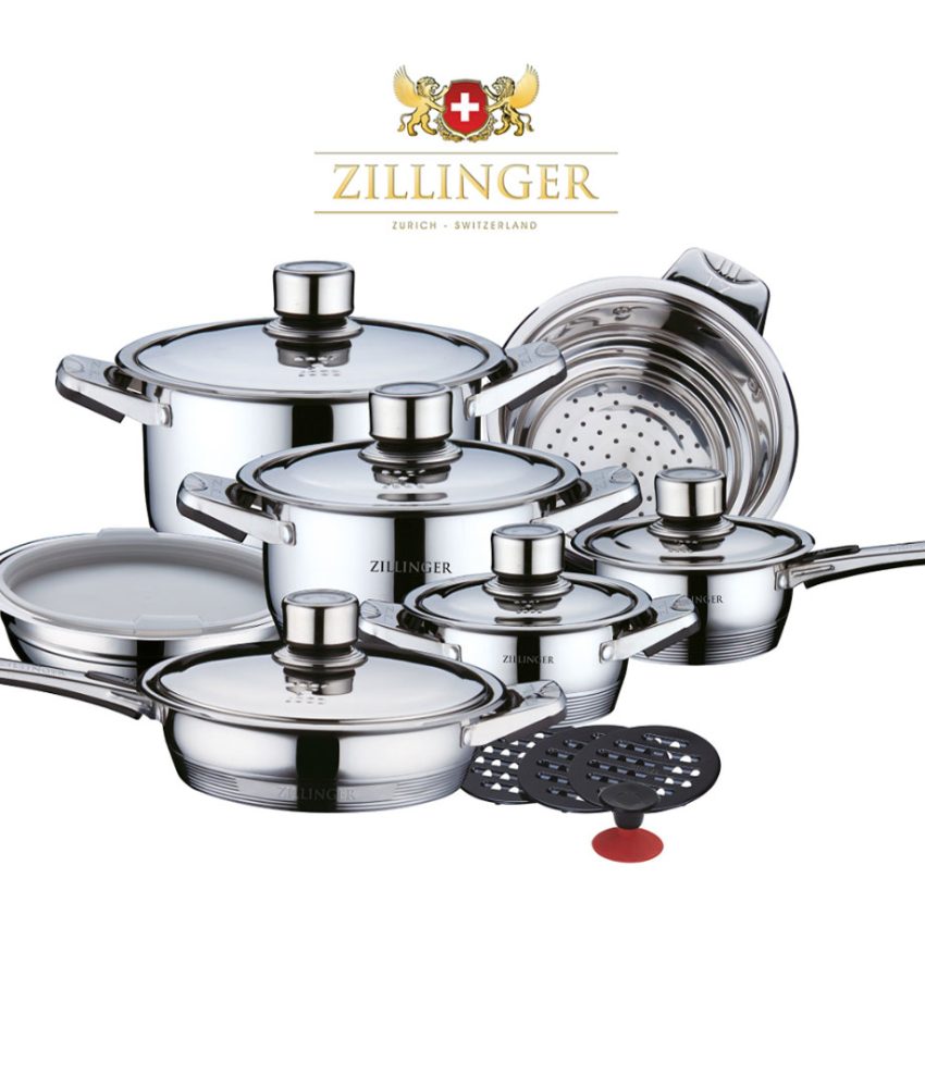 Set oale elvetiene, otel inoxidabil 16 piese, 9 straturi, Swiss Zurich Z Line, cu inductie, include insertie pentru abur