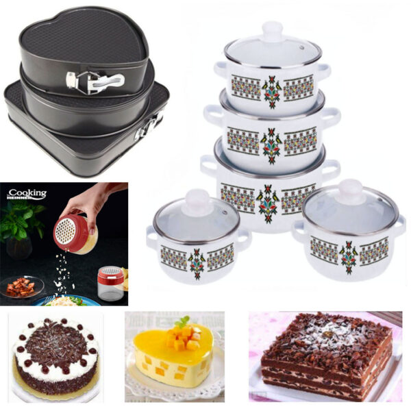 Set De Gatit 10 Piese, Otel Carbon + 3 Forme Prajituri, Baza Detasabila + Cadou Razatoare cu recipient din sticla, 300ml, HEINNER