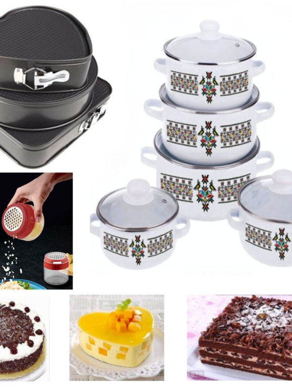 Set De Gatit 10 Piese, Otel Carbon + 3 Forme Prajituri, Baza Detasabila + Cadou Razatoare cu recipient din sticla, 300ml, HEINNER