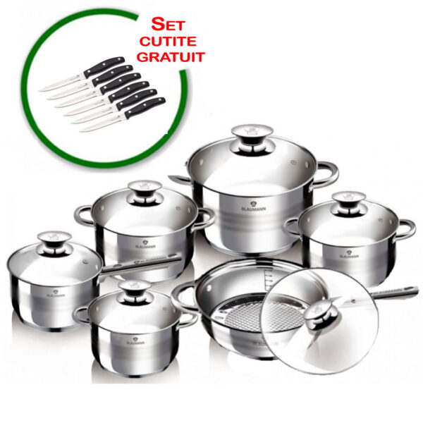 Set Oale Din Inox 12 Piese BL-1240 Blaumann, Gaz, Inductie, Electric + Set 6 cutite inox