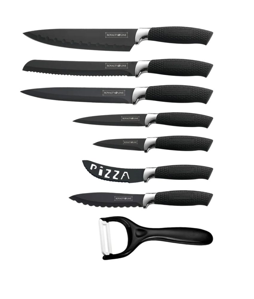Set de 8 piese cutite elvetiene cu acoperire ceramica Royalty Line, RL-BLK7-W