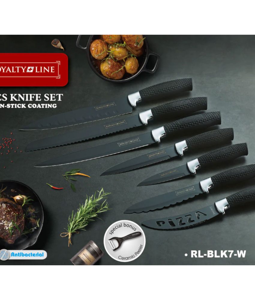 Set de 8 piese cutite elvetiene cu acoperire ceramica Royalty Line, RL-BLK7-W