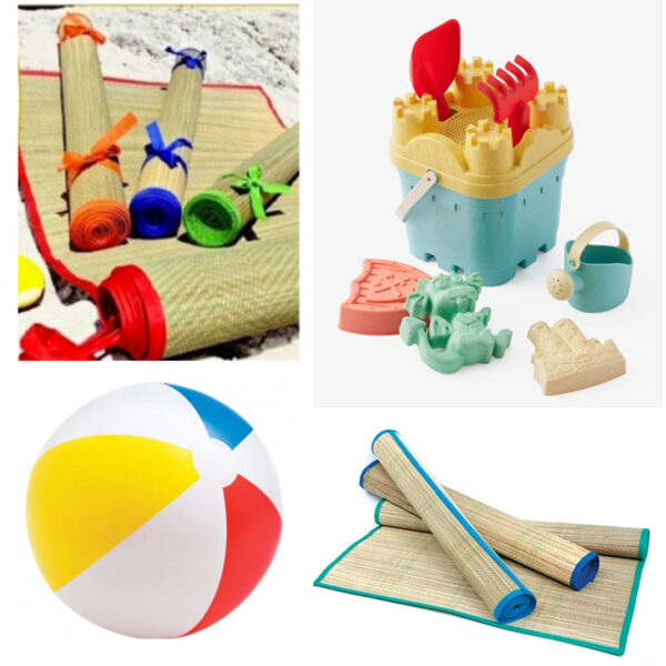 Set castel de nisip 8 piese + Rogojina plaja + Minge gonflabila Intex
