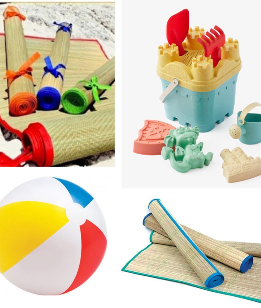 Set castel de nisip 8 piese + Rogojina plaja + Minge gonflabila Intex