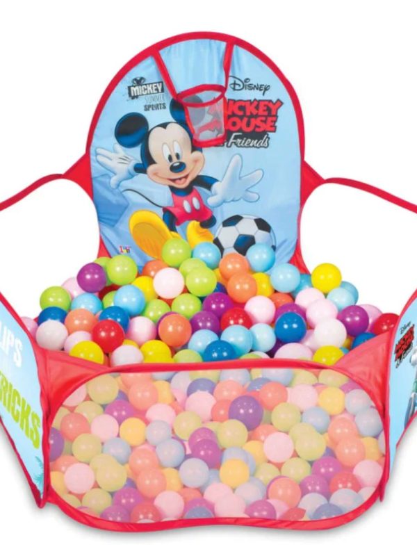 Centru de joaca 2 in 1, model Disney, 20 de bile incluse, cos de baschet, 120x102x72cm
