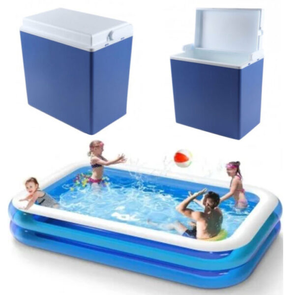 Piscina gonflabila JRH, 2 inele Family Pool, dreptunghiulara, 201x150x51cm + Lada frigorifica portabila 24l