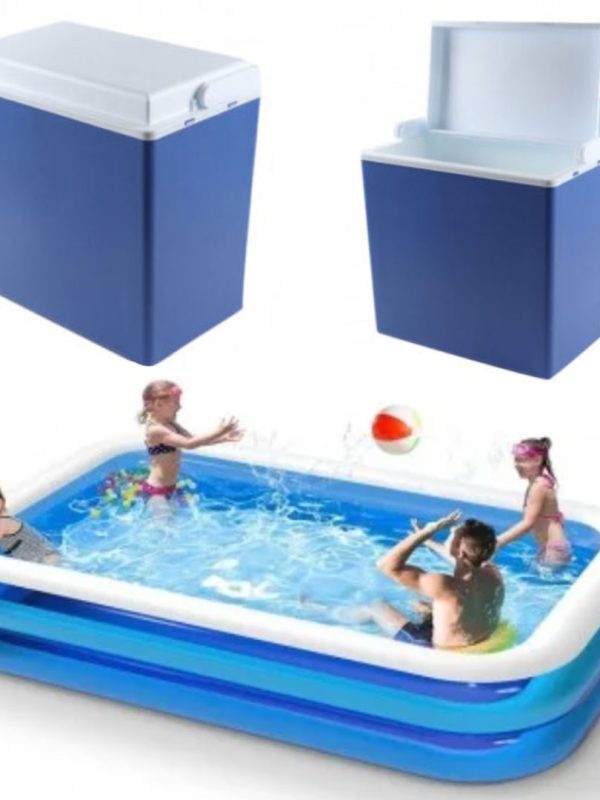 Piscina gonflabila JRH, 2 inele Family Pool, dreptunghiulara, 201x150x51cm + Lada frigorifica portabila 24l