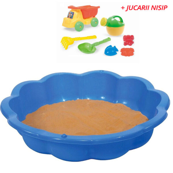Cutie scoica pentru nisip, 76x20cm + Cadou Set jucarii pentru nisip cu basculanta si stropitoare Regency, 7 piese
