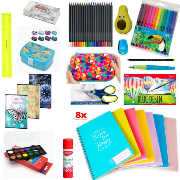 Set complet rechizite scolare, 24 piese, pentru elevi clasele 1-4