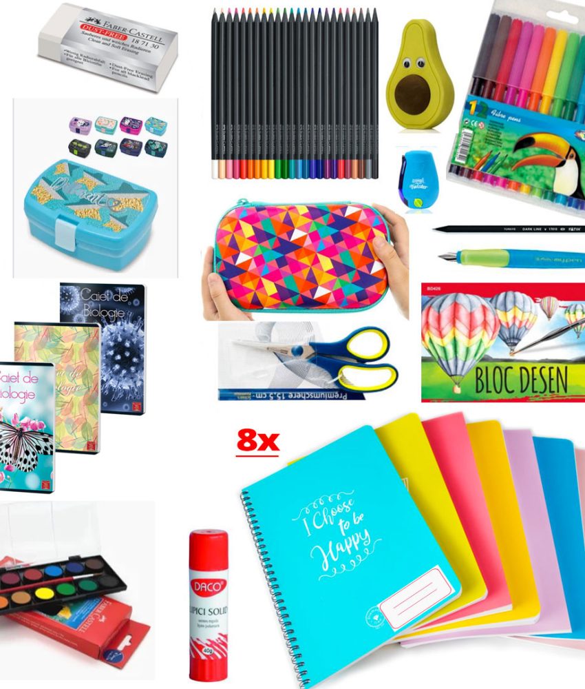 Set complet rechizite scolare, 24 piese, pentru elevi clasele 1-4