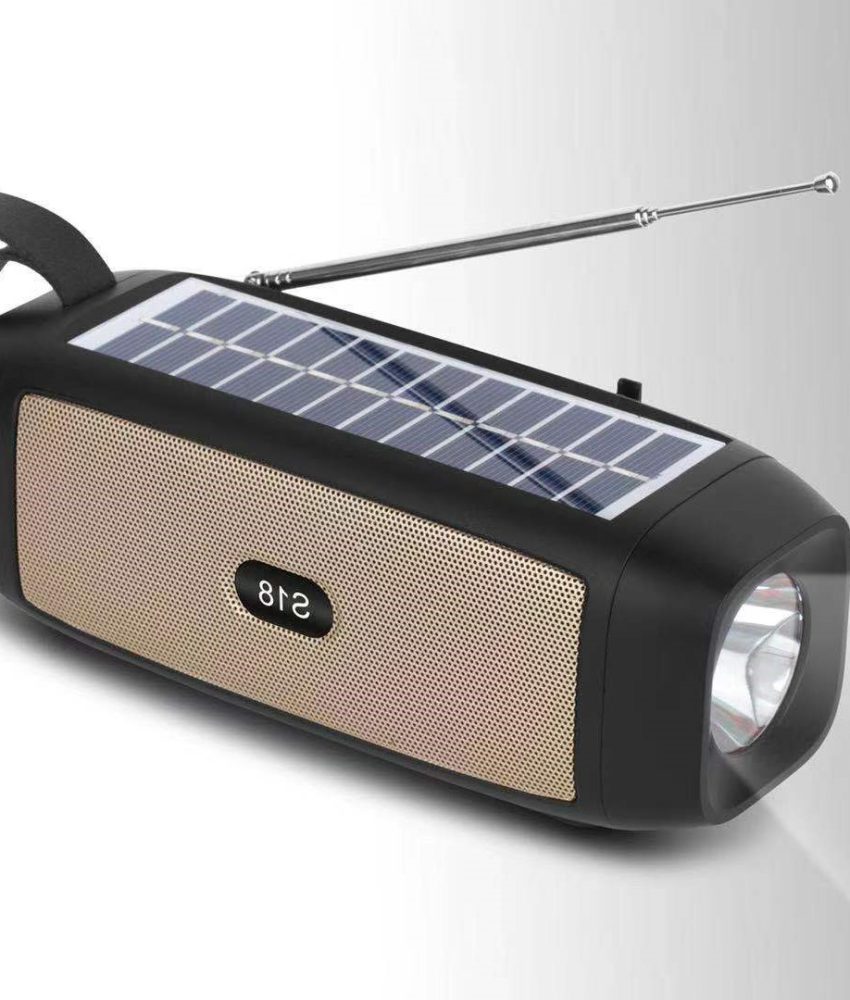 Boxa portabila bluetooth, USB, functie radio si lanterna cu incarcare solara, Bej