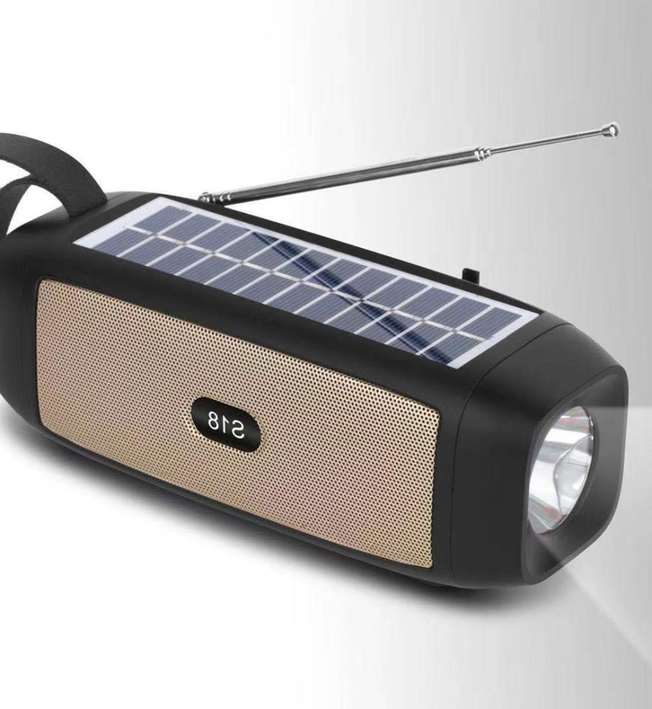 Boxa portabila bluetooth, USB, functie radio si lanterna cu incarcare solara, Bej